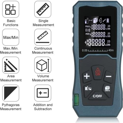 KKmoon Laser Rangefinder Laser Distance Meter Handheld 1.6-inch LCD Diastimeter Bubble Level Pythagorean Mode Measure Distance