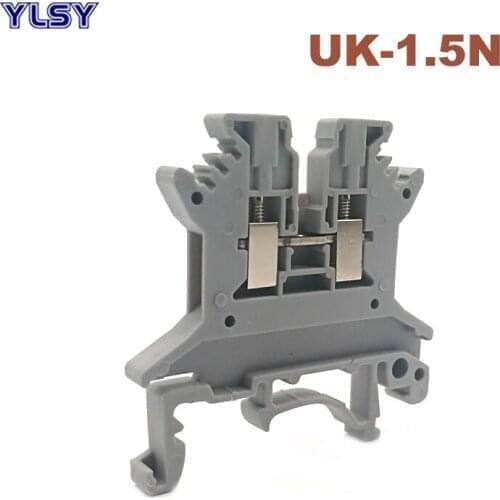 20Pcs Din Rail Terminal Blocks Screw Type UK-1.5N Electric Wire Terminals Block Connector Morsettiera Brass UK1.5N Bornier 17.5A
