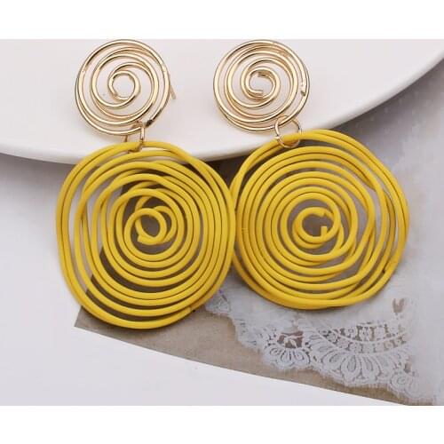 Korean Jewelry Round Triangle Heart Drop Earrings Yellow Wire Spiral Earrings Metal Maze Exaggerated Party Jewelry