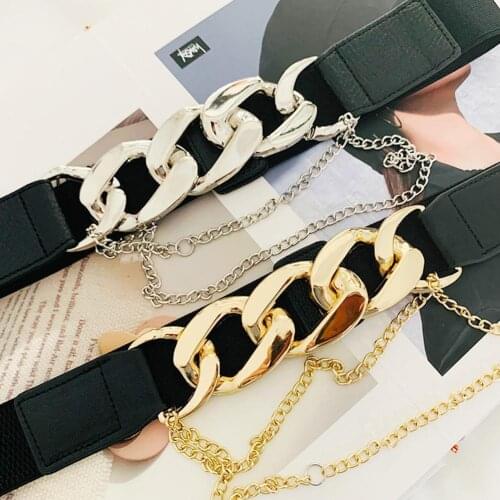 Fashion Elastic Belts For Women Designer Luxury Brand PU Thick Chain Waist Strap Dress Coat Sweater Lady Decorative Waistband