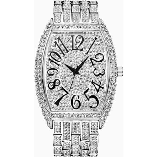 Dropshipping Arabic Numerals Mens Watches Top Brand Luxury Silver Watch Men Diamond With Male Iced Out Chronograph Clock Watch