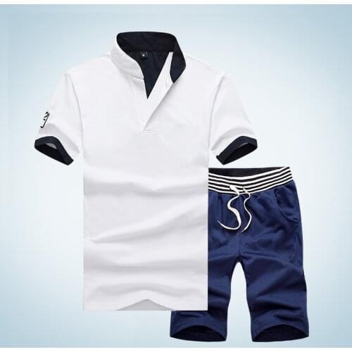 Asian Size 2021 Mens Short-sleeved Suit Outdoor Sports Men Sets Man Casual Stand Collar Top + Shorts Two-piece Sets