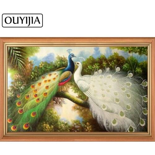 OUYIJIA Animals 5D DIY White Peacock Art Diamond Painting Cross Stitch Mosaic Rhinestone Home Decoration Diamond Embroidery Gift