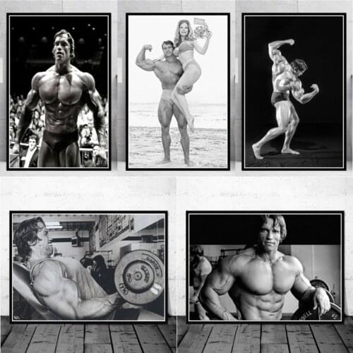 Poster Prints Oil Painting Arnold Schwarzenegger Bodybuilding Fitness GYM Workout Wall Art Pictures Home Decor