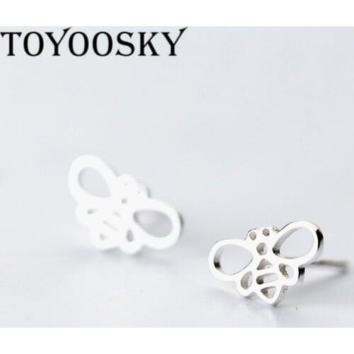 Authentic 925 Sterling Silver Jewelry Hollow Bee HoneyBee Stud Earrings Wholesale Animal Insect Charms