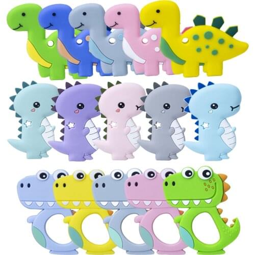 3 PCS Dino Silicone Baby Teether Cartoon Animal Dinosaur Mordedor BPA Free Rodents Teething Necklace DIY Shower Gifts