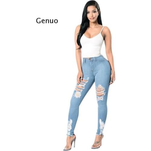 Skinny Jeans Woman Sexy Torn Hole Jeans Women Clothing Denim Pants Female Pencil Pants Women Blue Jeans