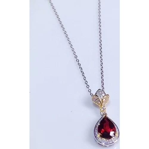 Water drop style natural garnet pendant of necklace for women jewelry natural gem gift real 925 silver birthstone love gift