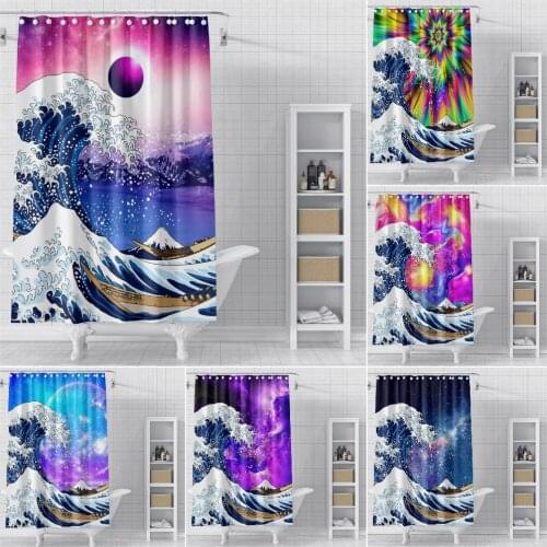 Ancient Japanese Wave Shower Curtain 3D Landscape Bathroom Curtain Waterproof Fabric Polyester Bath Curtain Toilet Door Curtain