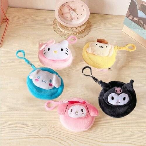 Japanese Kawaii Cartoon Anime Melody Kittys Cinnamorols PomsPurin Kuromi Plush Portable Storage of Change Key Bag Kids Toy Gift
