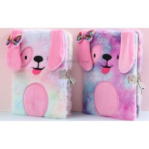 Cute Plush Dog A5 Notebook with Lock Diary Planner Notepad Organizer Kawaii Stationery School Supplies