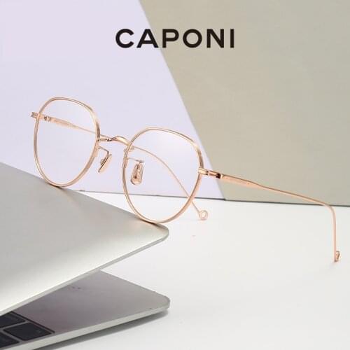 CAPONI Half Titanium Womens Glasses Frame Fashion Design Trendy Light Spectacles Anti Blue Light Computer Eyeglasses JF31025