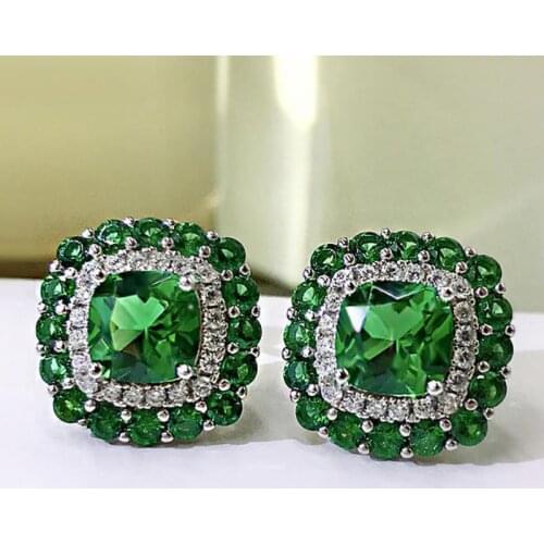 2021 New Design 925 Sterling Silver 13*13mm Emerald Sapphire Gemstone Stud Earrings For Women Vintage Wedding Party Fine Jewelry