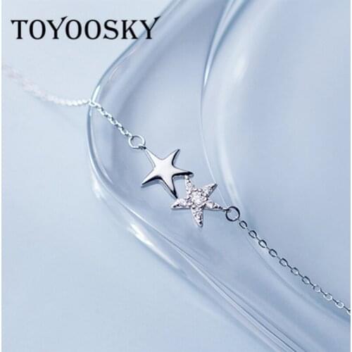 TOYOOSKY 2020 New Design 925 Sterling Silver Starfish Choker Necklace Pendant for Women Clear CZ Fashion Fine Jewelry