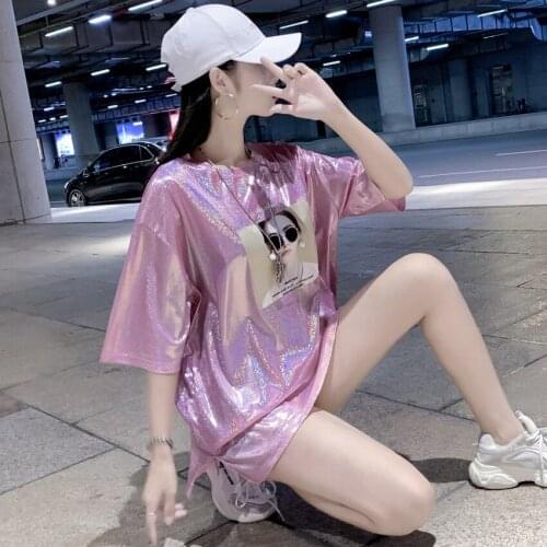 Summer Casual Straight Half Sleeve O-neck Free Size Loose Solid Color Dark Gray Gold Pink Fashion Women Sequined Dress