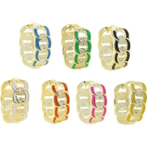 Gold Color Neon Enamel Cuban Link Chain Shape Huggie Hoop Earring Summer Colorful Trendy Female Jewelry