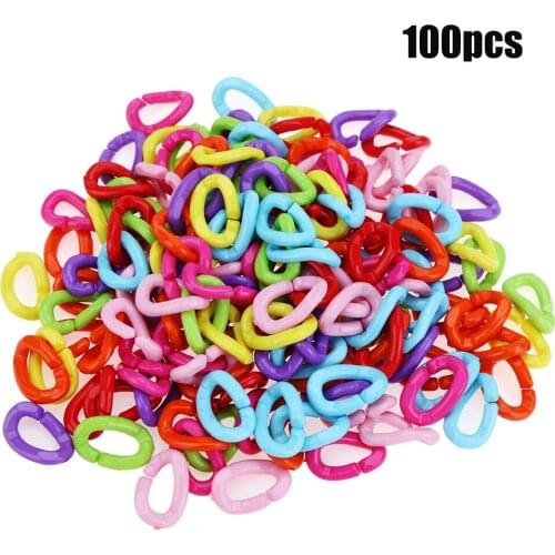 100pcs Colorful Plastic Chain Parrot Birds Toys Non-toxic DIY C-Clip Hook