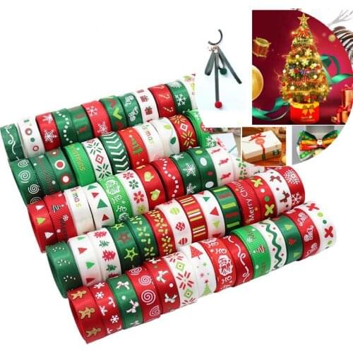 12 Design/lot Christmas Ribbon Red Green Printed Snowflake Satin Ribbon Children Christmas Decoration Gift Package Ribbons 3/8"
