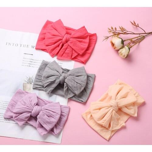 30pcs Wholesale Baby Girls Bows Nylon Headbands Big Bows Width Knot Bows Nylon Turban Headwraps Girls Hair Accessories
