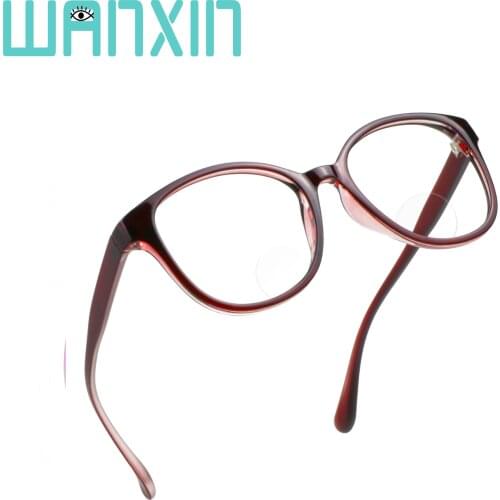 Wanxin Large Frame Reading Glasses, Bifocal Glasses with Invisible Round Lenses for Women/Men