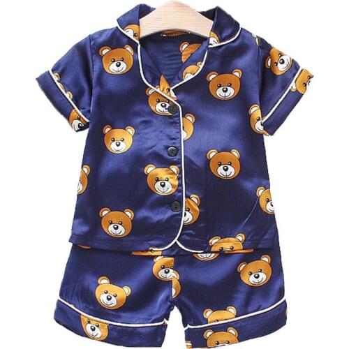 Kids Pajama Set Baby Boys Girls Short Sleeve Cartoon Bear Tops Shorts Sets Sleepwear Pajamas Children Clothing Nightgowns Wear