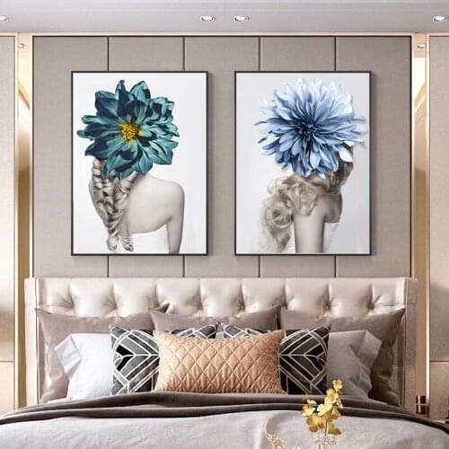 Living Room Porch Character Decoration Painting Girl Background Fresh Flowers Creative Personality Vertical Painting