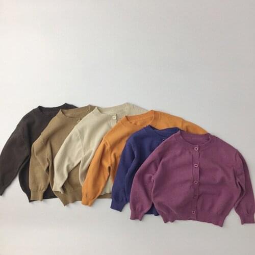 2021 Spring Autumn Unisex Children Knitted Cardigan Coats Solid Color Round Neck Korean Style Baby Kids Cotton Sweaters