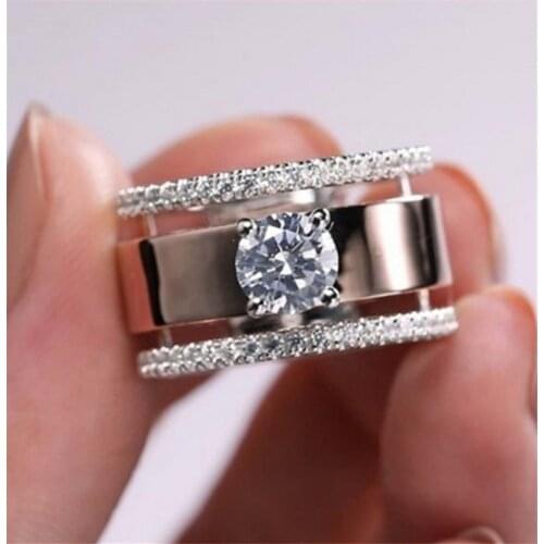 Two-Tone Fashion Rose Gold White Zirconium Crystal Womens Ring For Engagement Wedding Jewelry Copper Accessories Size 6-10