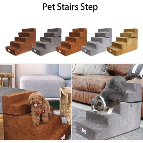 Flannel Dog Stairs Pet 5 Steps Stairs for Small Dog Cat House Pet Ramp Ladder Anti-slip Removable Dogs Bed Stairs Pet Supplies