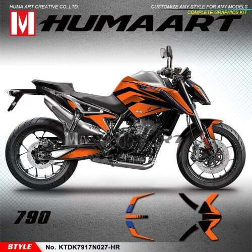 HUMAART Full Graphics Orange Sticker Kit for 790 2017 2018 2019 2020 No Seat Cowl Stickers (Style No.KTDK7917N027-HR)