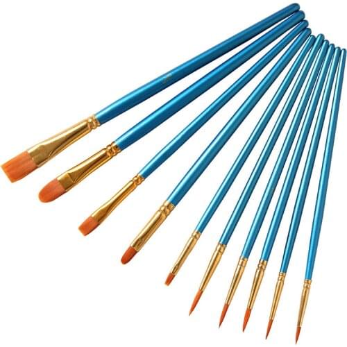 BGLN 10Pcs/Set Watercolor Gouache Paint Brushes Different Shape Round Pointed Tip Nylon Hair Painting Brush Set Art Supplies