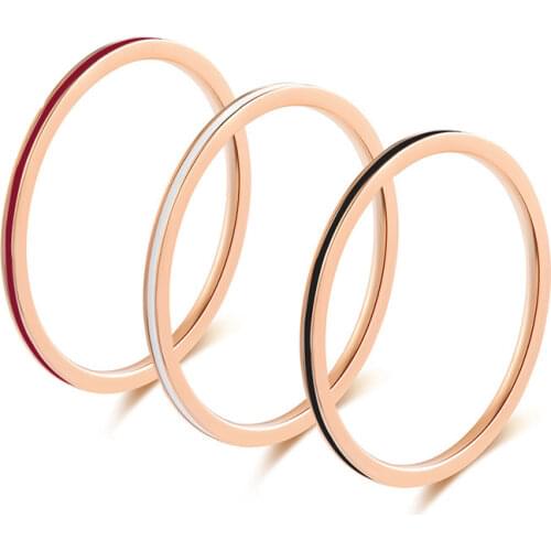 JHSL 1mm Small Mini Rose Gold Color Stainless Steel Simple Enamel Women Rings Fashion Jewelry US size 3 4 5 6 7 8 9 10