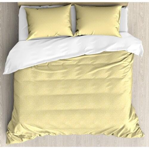 Floral Yellow Duvet Cover Set Pastel Pattern with Flowers 3 Piece Bedding Set Pastel Yellow Earth Yellow and White