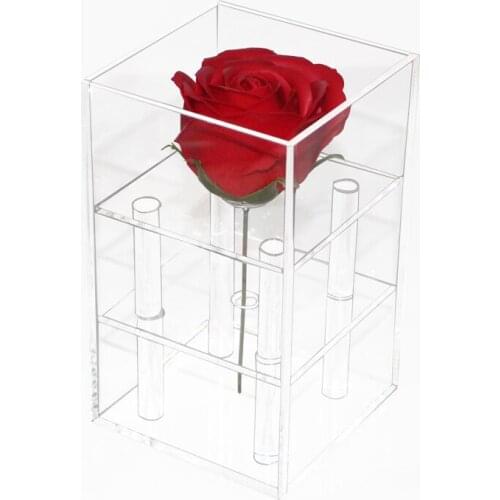 Acrylic Handmade 1 Hole Clear Gift Box Acrylic Rose Flower Box With Lid for Valentines Day