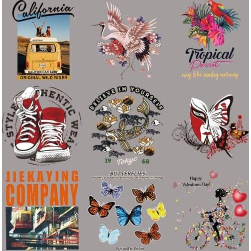 Beautiful flowers birds Chinese Style Crane Iron On Patches For DIY Heat Transfer Clothes T-Shirt Stickers Decoration Printing