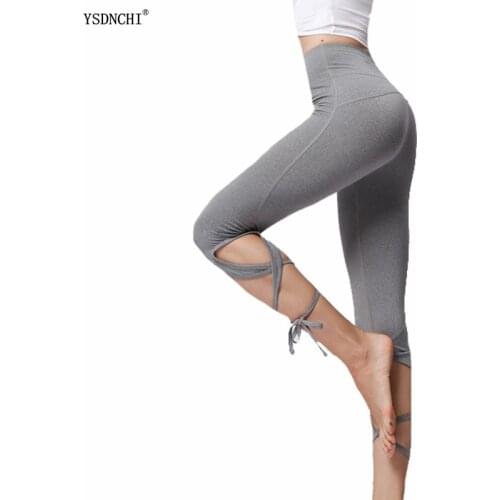YSDNCHI Solid Yoga Leggings High Waist Sport Women Fitness Bandage Pants Push Up Tights Elastic Cropped Seamless Workout Femme