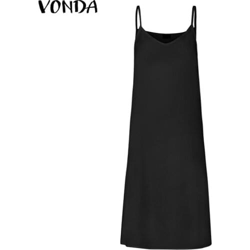 Summer Dress VONDA 2021 Women Sexy Sleeveless Vest Lining Dresses Sexy V Neck Spaghetti Strap Dress Bohemian Party Vestidos