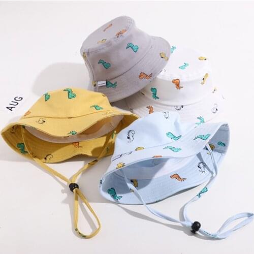 Summer Cartoon Dinosaur Print Kids Bucket Hat Girls Boys Sun Hat Infant Toddler Children Fisherman Beach Caps Bonnet