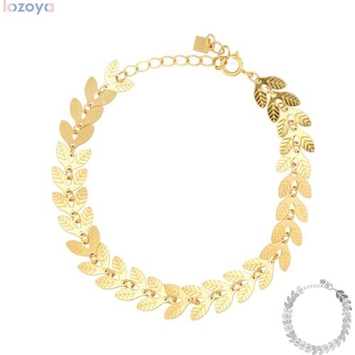 LOZOYA 2021 New 925 Sterling Silver Jewelry For Girl Leafs Charm Bracelet Women Fashion Crystal Special ChainThick LargeGift