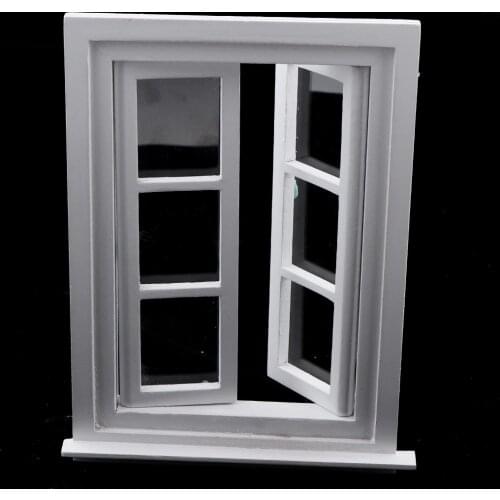 Miniature White Wooden Window, Furniture for 1/12 Dolls House DIY Decoration Accessories