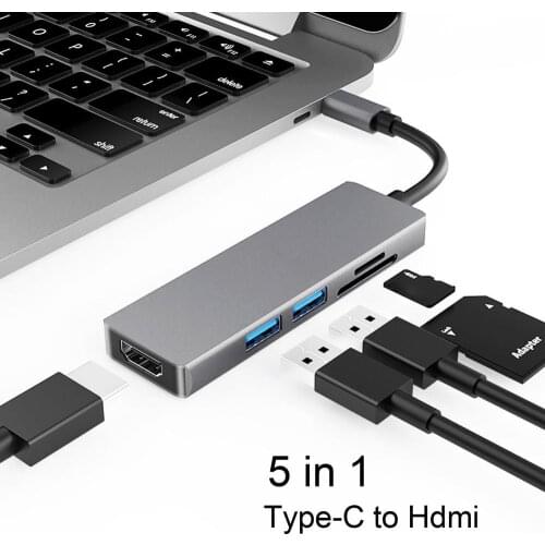 Multifunctional 5-in-1 Type-C Hub to 4K USB 3.0 USB-C Docking Station Converter Adapter