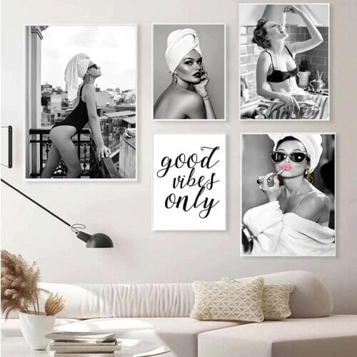 Fashion Sexy Women Wall Art Canvas Painting Lipstick Dance Poster Black White Quotes Print Modern Pictures Kitchen Home Decor
