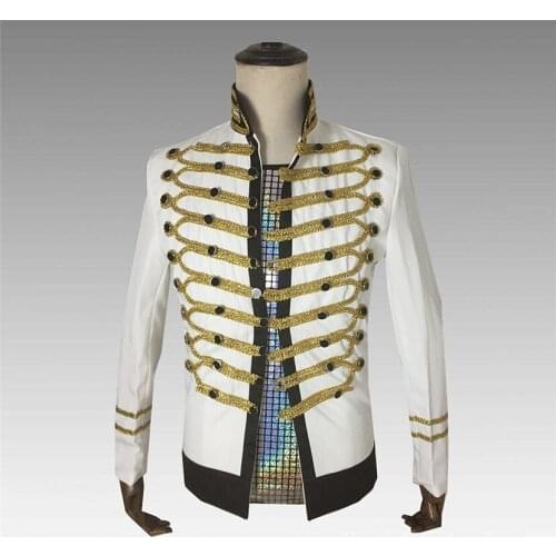 New Blazer for Mens Singer Stage Costume Stand Collar Fashion Jacket Long Sleeve Suit Wedding Party Nightclub