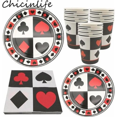 Poker Theme Disposable Tableware Playing Card Paper Plates Cup Napkins Adult Birthday Party Game Night Magic Decoration Supplies