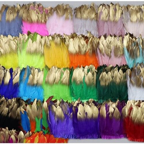 2-10Yards 15-18cm Gold Goose Feather Trim Top Quality Natural Goose Feather Fringe Ribbon Cloth Craft DIY Decorative