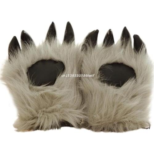 Faux Fur Bear Wolf Werewolf Paw Gloves Funny Winter Furry Animal Claw Mitts Halloween Christmas Cosplay Party Favors Dropship