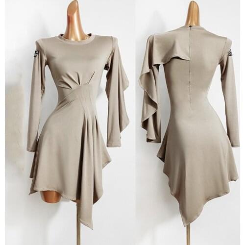 2020 Latin Dance Practice Dress Women Long-Sleeved Dress Irregular Dance Clothes Ballroom Samba Latin Performance Wear DN7143