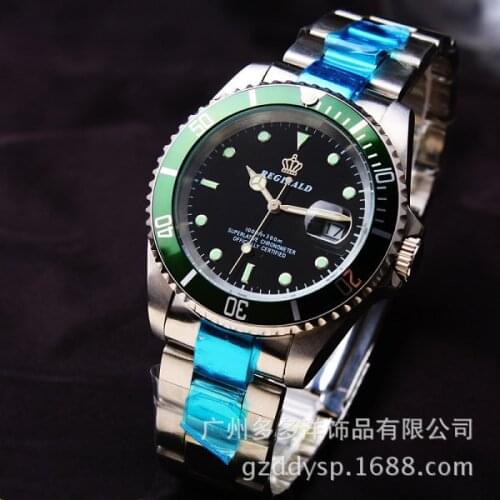 Luxury Hk Crown Brand Men Clock Rotatable Bezel GMT Sapphire Date Gold Steel Sports Blue Dial Quartz Military Watch Reloj Hombre