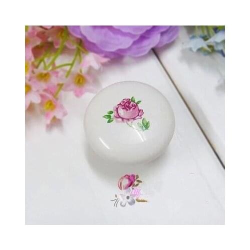 Rustico pastorale ceramic furniture knob 38mm pink flower porcelain drawer cabinet knob white ceramic dresser cupboard door pull
