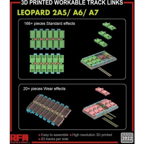 Ryefield RM2022 1/35 3D Printed Workable Track Links Workable Track For Leopard 2A5/ A6/ A7